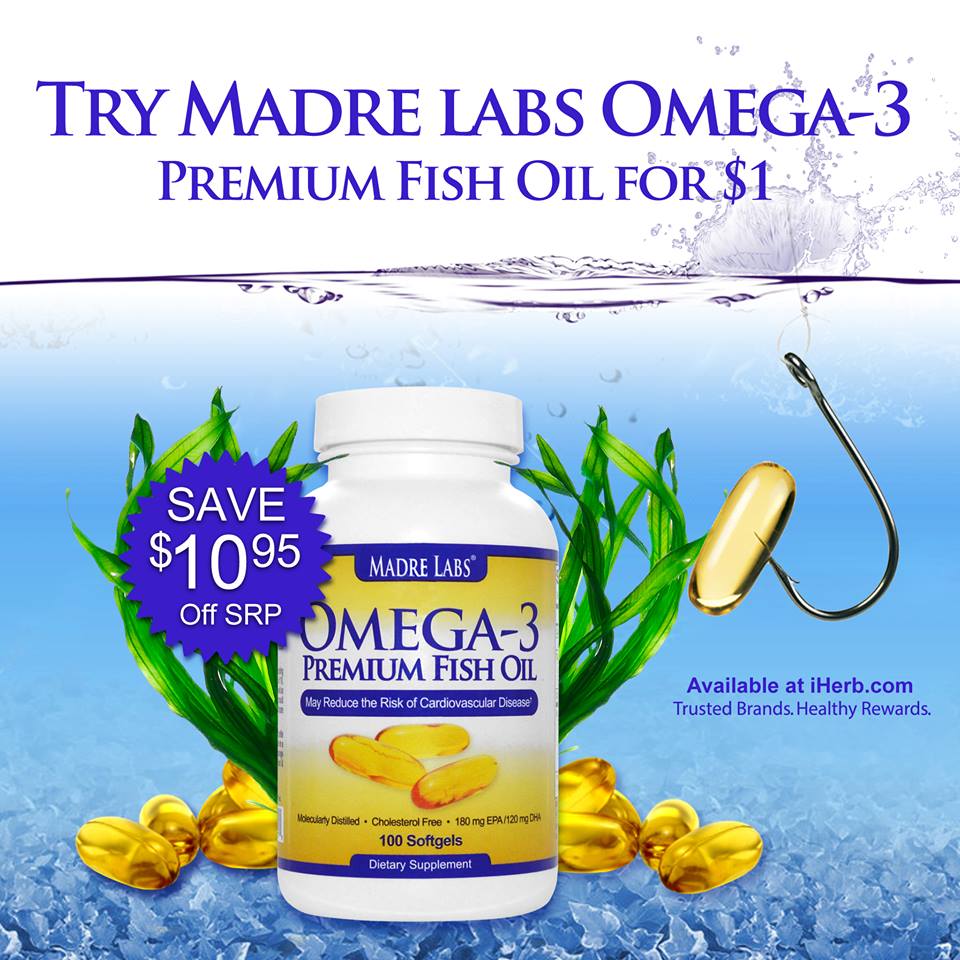 小爆料！iherb上Madre Labs,优质Omega-3鱼油100粒软胶囊原价$11.95