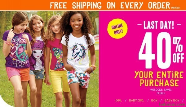 The Children’s Place童装：全场低至5折+额外6折 所有订单免运费