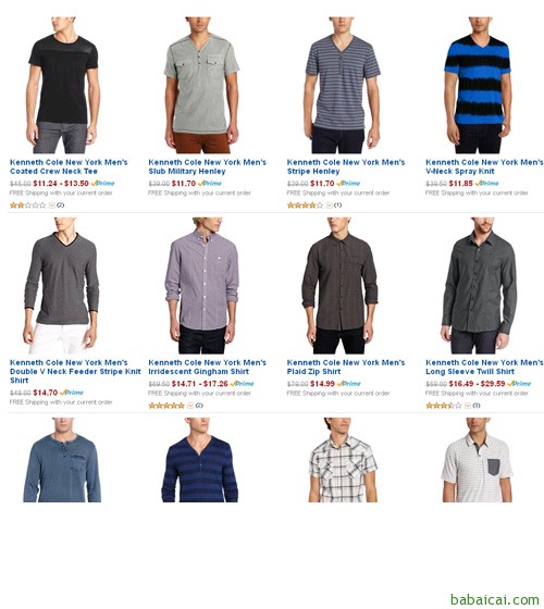 Kenneth Cole多款男士上衣 3折 $11.24起 可叠加鞋服8折