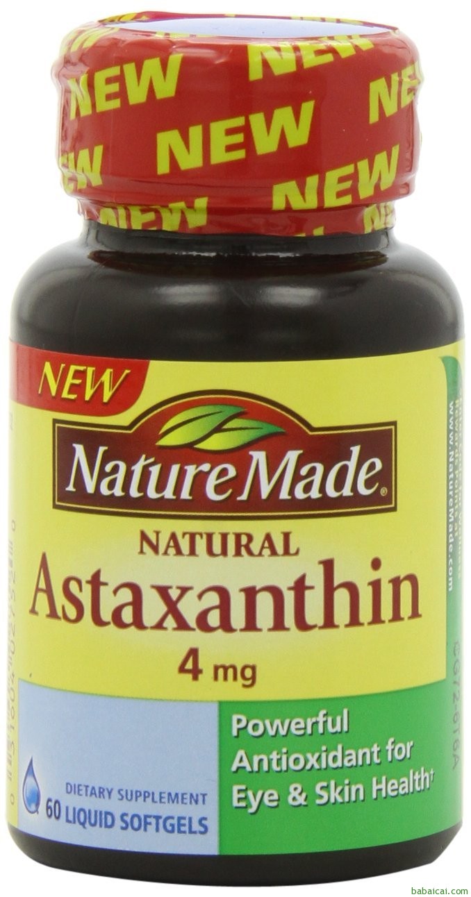 Nature Made 莱萃美 天然虾青素4mg*60粒特价$12.47-$1,再S&S购买，实付$10.85