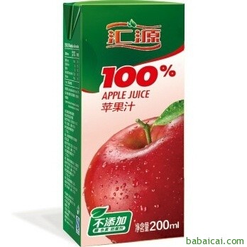 京东商城：汇源 100%苹果汁200ml*24盒 手机端秒杀￥39.9