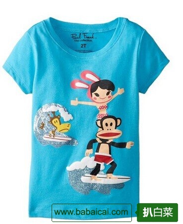 风靡全球！Paul Frank大嘴猴女童2-6岁可爱短袖T恤$9.85 到手75元