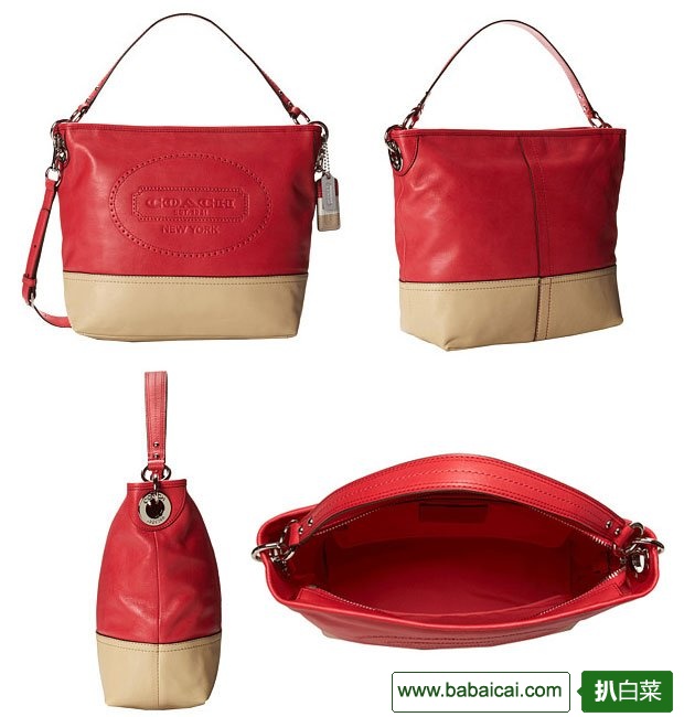 6PM:COACH蔻驰Hamptons真皮拼色logo压纹手提斜挎包4.99