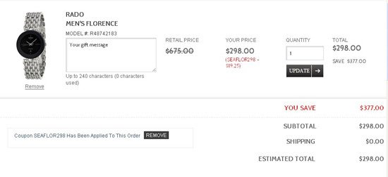 免费直邮中国!RADO雷达梦幻男款精钢石英手表R48742183原价5 特价8 到手约1853元!