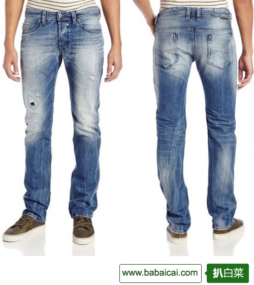 降$9，DIESEL 迪赛 男士修身直筒牛仔裤 3.8折 $75.76
