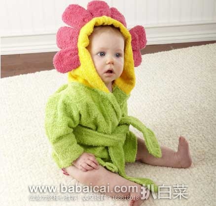Baby Aspen 婴儿连帽花朵浴袍，原价$35.00，现$25.24