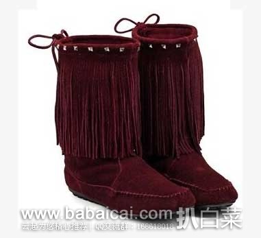 6PM:Minnetonka 迷你唐卡 女士 平底铆钉流苏靴, 原价.95，现特价.98 