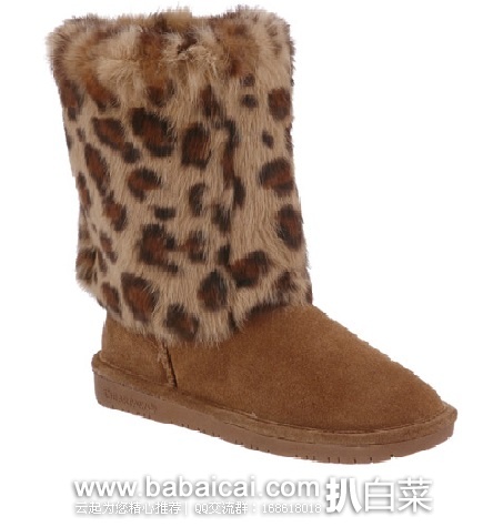 BEARPAW 熊掌 2014新款 Keely 真皮兔毛豹纹女式雪地靴 原价0 现新低特价.02
