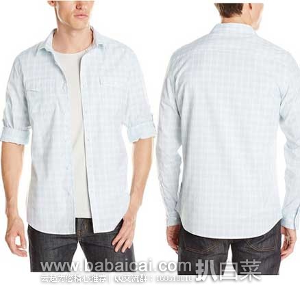 Calvin Klein 男士纯棉素色方格衬衫 原价$79.50，现2.6折售价$20.35