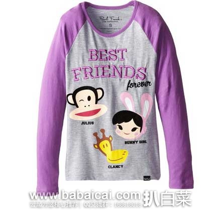 Paul Frank 大嘴猴 Best Friends 女童100%全棉长袖T恤 原价,现5.1折售价.42