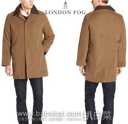 London Fog 伦敦雾 男士 单排扣长风衣外套 原价$350，现1.8折售价$63.75