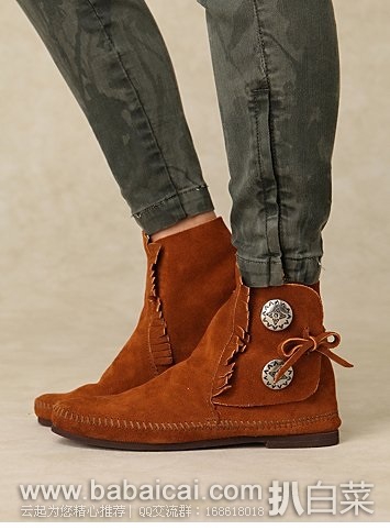 白菜!迷你唐卡 Minnetonka Two Button 两扣中帮流速裸靴脚踝原价$45,现浅棕色$29.96,黑色$28.02,到手仅¥266~272 白菜!迷你唐卡 Minnetonka Two Button 两扣中帮流速裸靴脚踝原价,现浅棕色.96,黑色.02