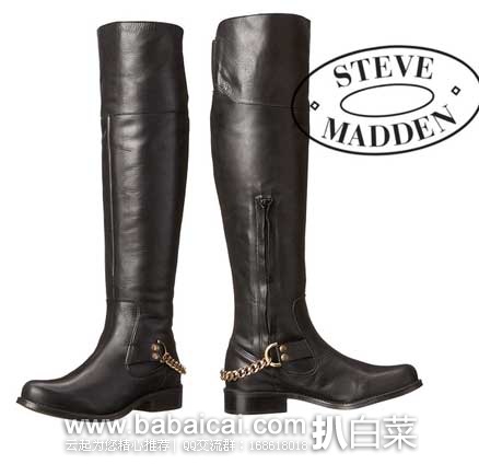 Steve Madden 史蒂夫马登 女士及膝机车真皮长靴 原价$189.95，现3.9折$74.97