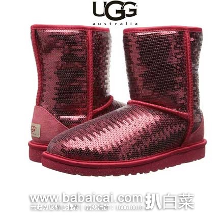 6PM：UGG Australia Sparkles经典款大童版真皮亮片雪地靴 原价$150，现4.5折售价$67.50