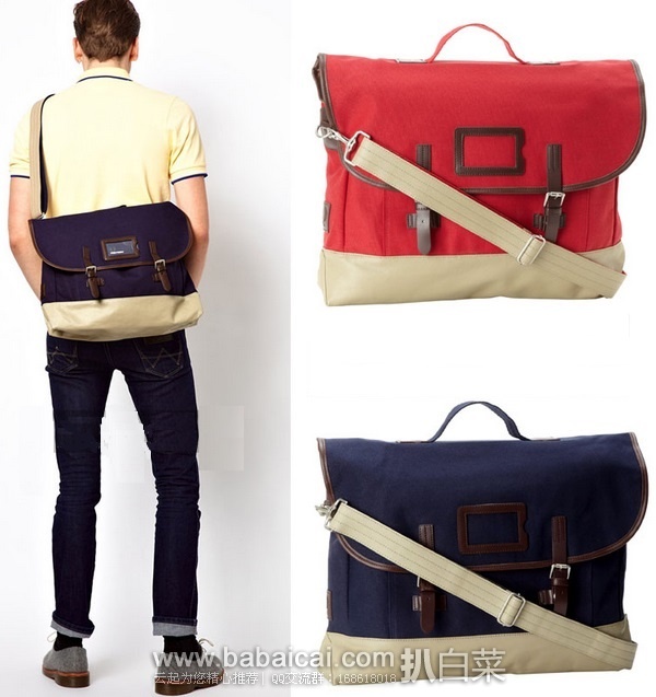 Fred Perry 男士Satchel经典帆布包原价$145,现史低$60.66,直邮无税,运费仅$8.89,到手¥430 Fred Perry 男士Satchel经典帆布包原价5,现史低.66,直邮无税