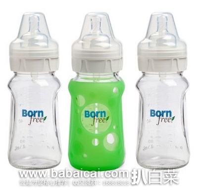 Born Free 宽口防胀气玻璃奶瓶 260ml*3个装 原价$29.99，现历史新低$12.99，直邮免税
