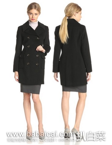 Calvin Klein 女士双排扣羊毛大衣原价$300，现$80.83，公码8折$64.66