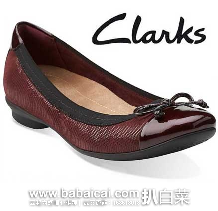 Clarks 其乐 女士 翻毛皮拼接漆皮小方头蝴蝶结平底鞋 原价$95，现4折售价$38.35