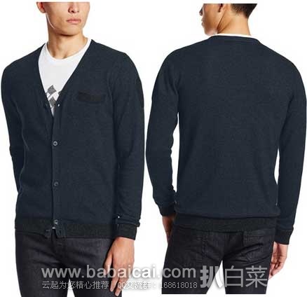 DIESEL 迪赛 男士 羊毛混纺V领开衫 原价$190，现3.1折售价$59.6