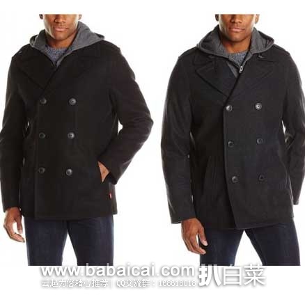 Levi’s 李维斯 假两件连帽双排扣羊毛呢外套 原价$260，现秒杀价$79.99