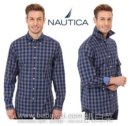 6PM:Nautica 诺帝卡 男士 长袖格纹纯棉衬衫 原价.5,现4.3折售价.99