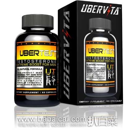 Ubervita 男性睾酮素纯天然补充胶囊*60粒（原价$28.85，现A$23.89），下单6折后实付$14.33， 新低
