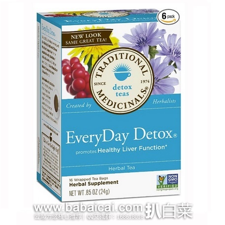 Traditional Medicinals 草本 EveryDay Detox排毒茶 16袋*6盒装特价$18.3，S&S后$17.38，到手￥140