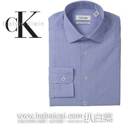 Calvin Klein 男士细格纹纯皮马棉长袖衬衫(原价$69.5，现4.6折$31.99)，公码7.5折后实付$23.99
