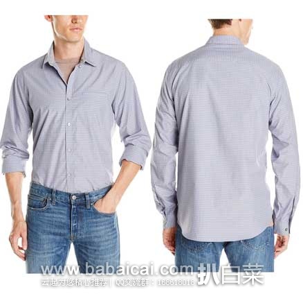 Calvin Klein 男士小格纹纯棉衬衫 原价$79.5，现2.5折售价$20.08