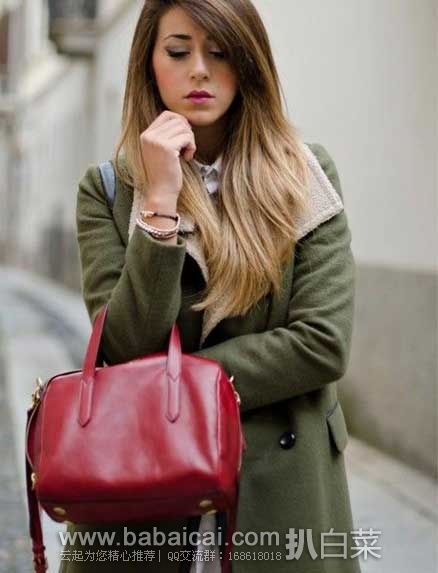 6PM:Fossil Erin Satchel女士 经典波士顿荔枝纹真皮单肩手提挎包 原价8,现5折售价