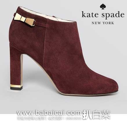 Kate Spade 凯特丝蓓 女士麂皮侧拉链高跟踝靴(原价$398，现3.1折$125.68) ，公码8折后实付$100.54