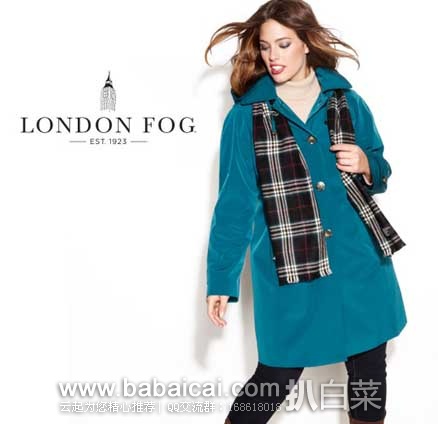 London Fog 伦敦雾 女式 单排扣简约风衣（附送格纹围巾） 原价$230，现2.4折售价$55.85