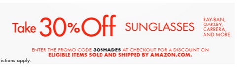 Amazon：精选品牌太阳镜额外7折优惠码，新鲜出炉