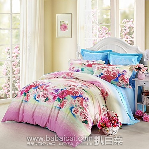 亚马逊中国:LOVO罗莱家纺双人加大全棉缎纹四件套生若夏花220*240cm(1.8米床) 原价¥1398,现¥399