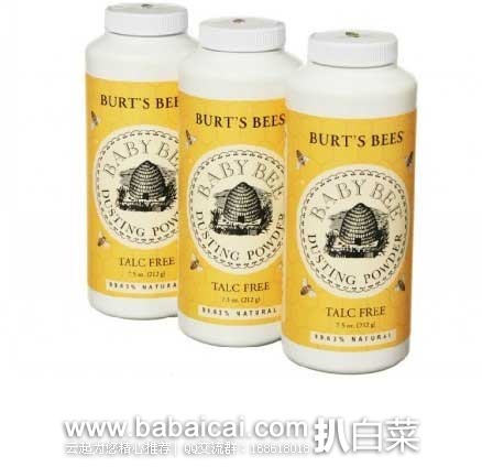 Burts Bees 小蜜蜂Dusting Powder 宝宝系列 婴儿爽身粉210g*3瓶装 （原价$27.55，现6.5折$17.97）， 下单减$1，折后实付$16.97