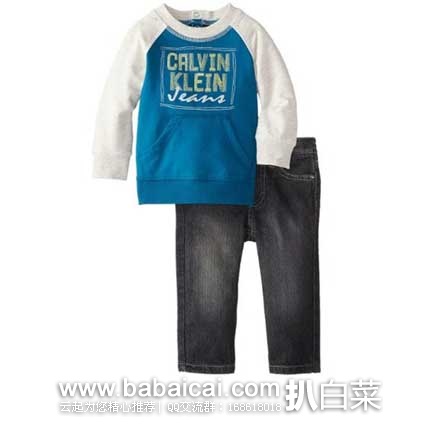 Calvin Klein 男童 法式毛圈织物卫衣牛仔裤套装 原价$44.5，现2.5折售价$11.53