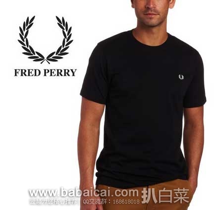 Fred Perry 弗莱德·派瑞 男式圆领纯棉T恤衫(原价$45，现8折售价$36)，公码8折后实付$28.08