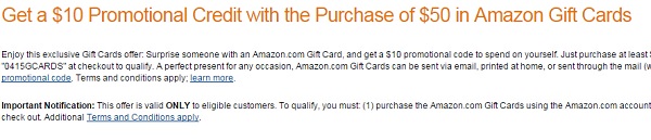 Amazon：4月 部分客户买$50以上礼品卡送$10代金券 继续碰运气吧，附参加活动步骤