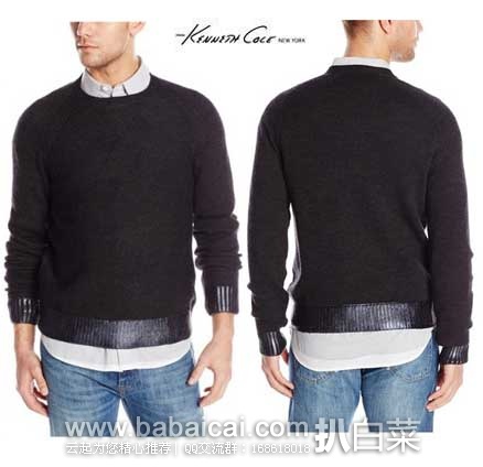 Kenneth Cole 男士圆领休闲款羊毛衫 原价$129，现2.1折售价$27.99