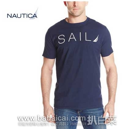 Nautica 诺帝卡Sail 男式圆领纯棉T恤衫 原价$34.5，现4.6折售价$15.99