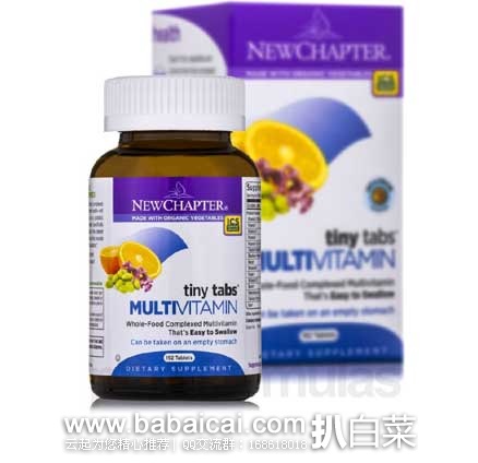New Chapter 新章 Tiny Tabs Multi有机复合营养片 192粒，原价$35.95，现5.4折售价$19.41