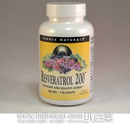 Source Naturals 白藜芦醇素食胶囊 200mg*120粒 原价$64.27，现4.5折售价$28.99