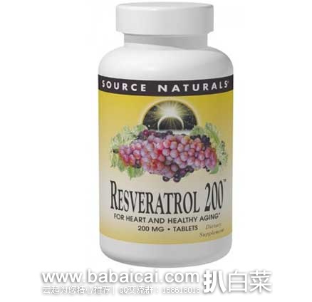 Source Naturals 白藜芦醇胶囊200mg*120粒 原价.27,现5折售价.58,近期低价