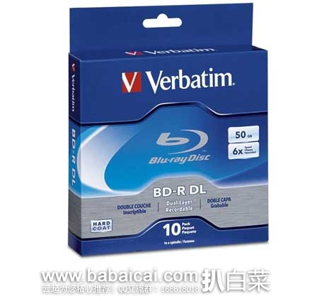 Verbatim 威宝 蓝鲸6X 蓝光刻录盘 单碟双层50GB*10片装 原价$101.94，现2.3折售价$23.15