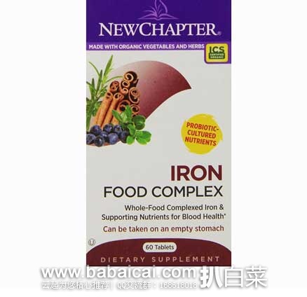 New Chapter 新章 Iron Food Complex 有机铁剂补充片 60片 原价$26.95，现$12.58，S&S后新低$11.95，到手￥95