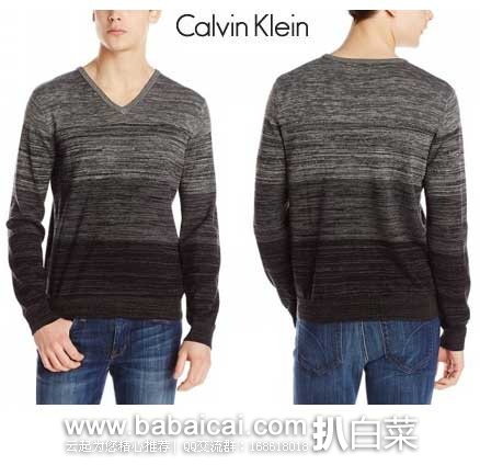 Calvin Klein 男士 V领渐变色长袖针织衫（原价$148，现2.7折$39.99），公码8折后实付$31.99