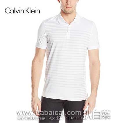 Calvin Klein 男款 Printed Stripe Jersey 白色纯棉条纹POLO衫   直邮到手156元！