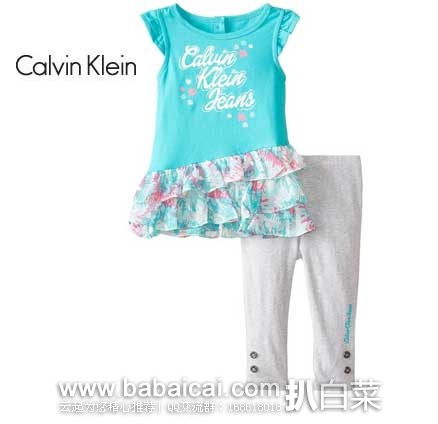 Calvin Klein Baby Girls’ 女宝 海蓝色小裙裙套装  原价$44.5，现2.5折售价$11.19