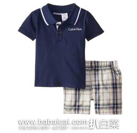 Calvin Klein卡尔文·克莱恩 男宝幼童服装套装（Polo短袖+格子短裤） 原价$49.5，现3.4折售价$17.13