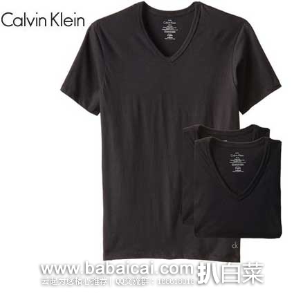 Calvin Klein 男款 V领全棉修身T恤3件装 原价$39.5，现5.3折售价$20.98